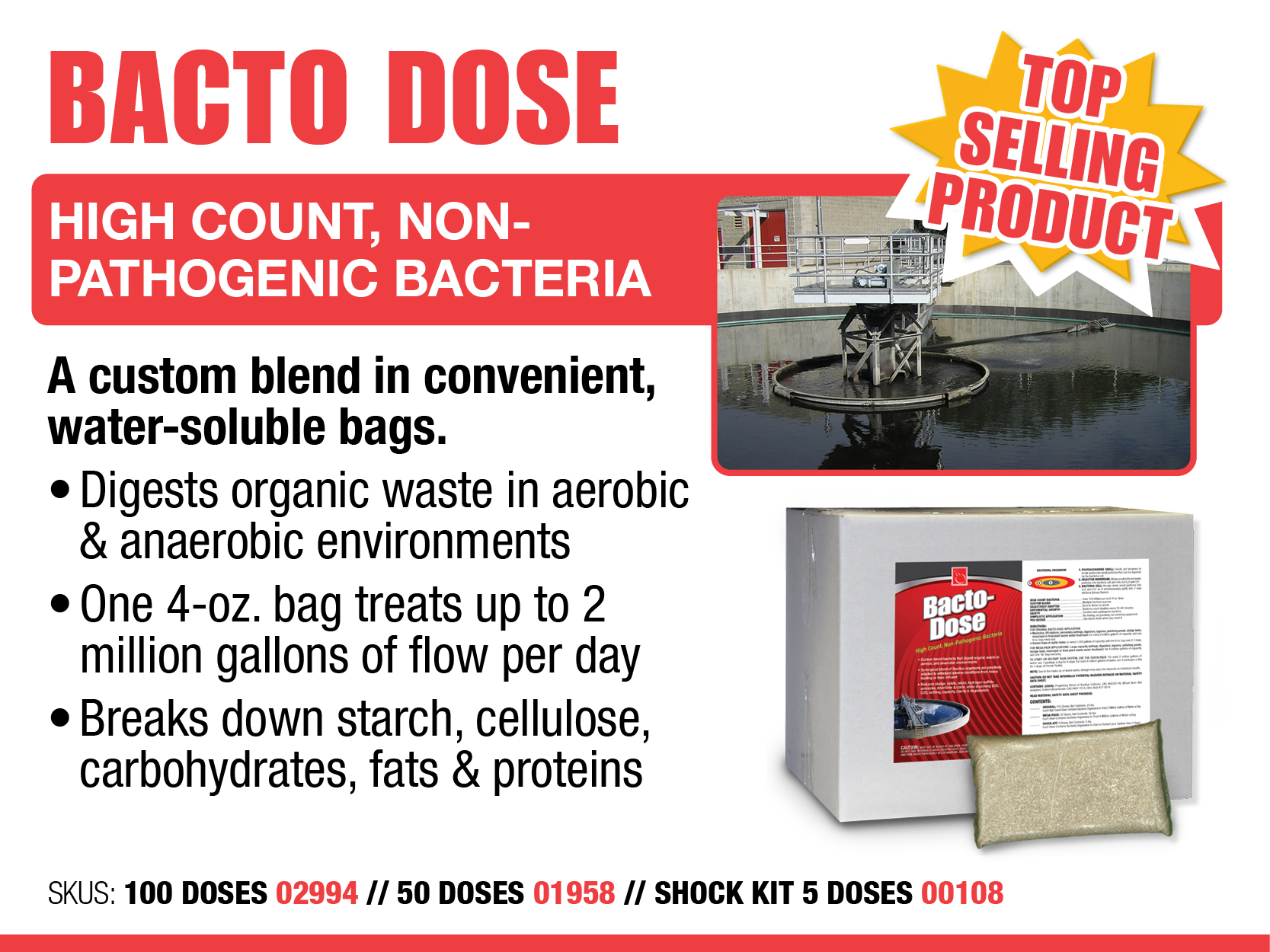 Bacto Dose - High Count, Non-Pathogenic Bacteria - Wastewater Essentials  - Collections, Plants, and Lagoons - Wastewater Treatment
